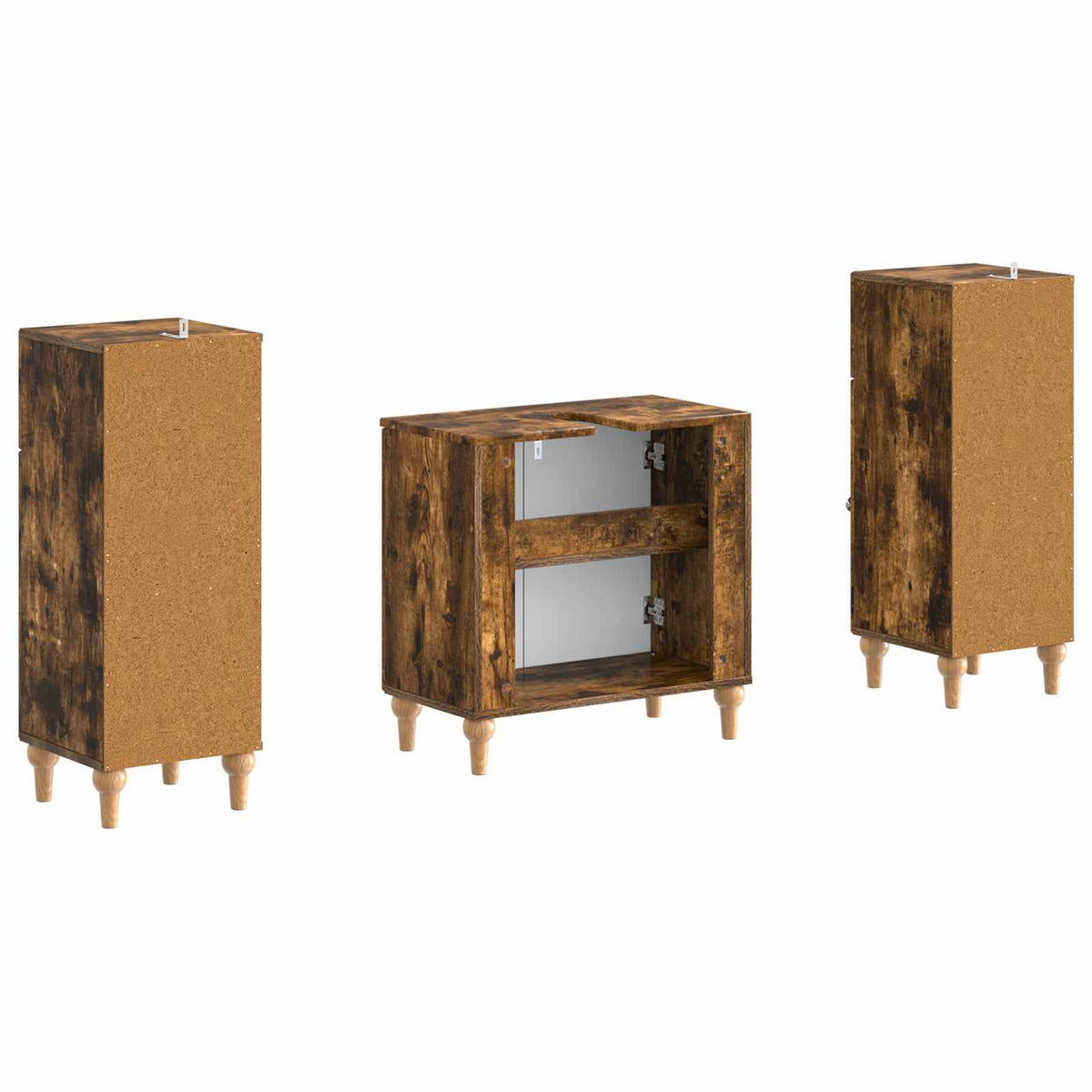 3 Piece Bathroom Cabinet Set ALKMAAR Smoked Oak Engineered Wood