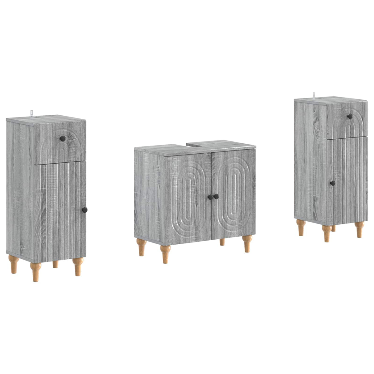 3 Piece Bathroom Cabinet Set ALKMAAR Grey Sonoma