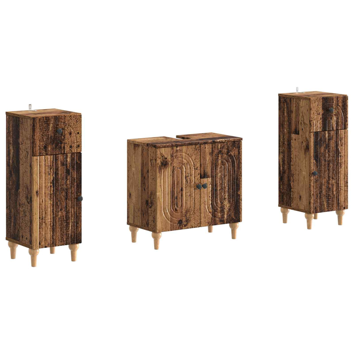 3 Piece Bathroom Cabinet Set ALKMAAR Old Wood Engineered Wood