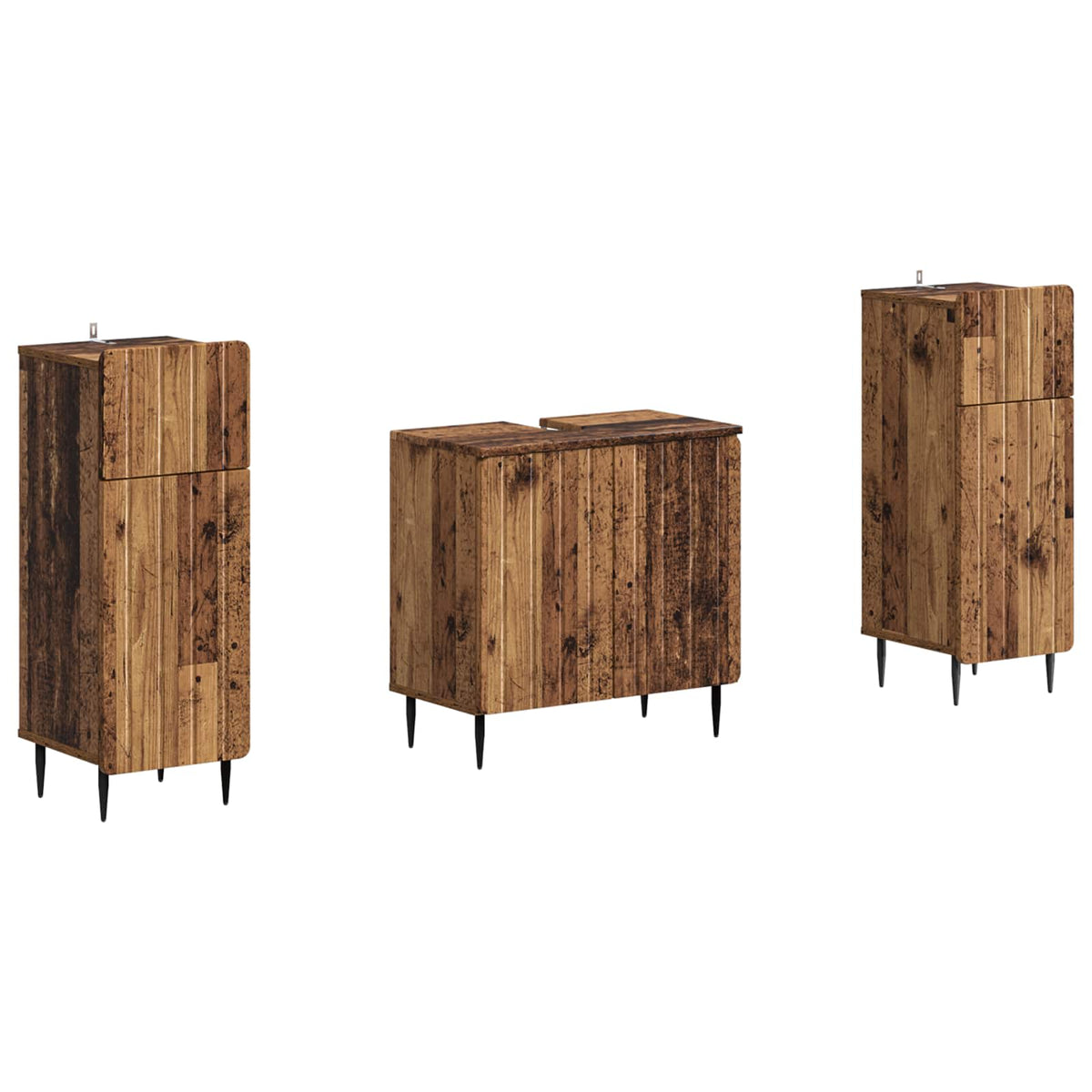 3 Piece Bathroom Cabinet Set ZWOLLE Old Wood Engineered Wood