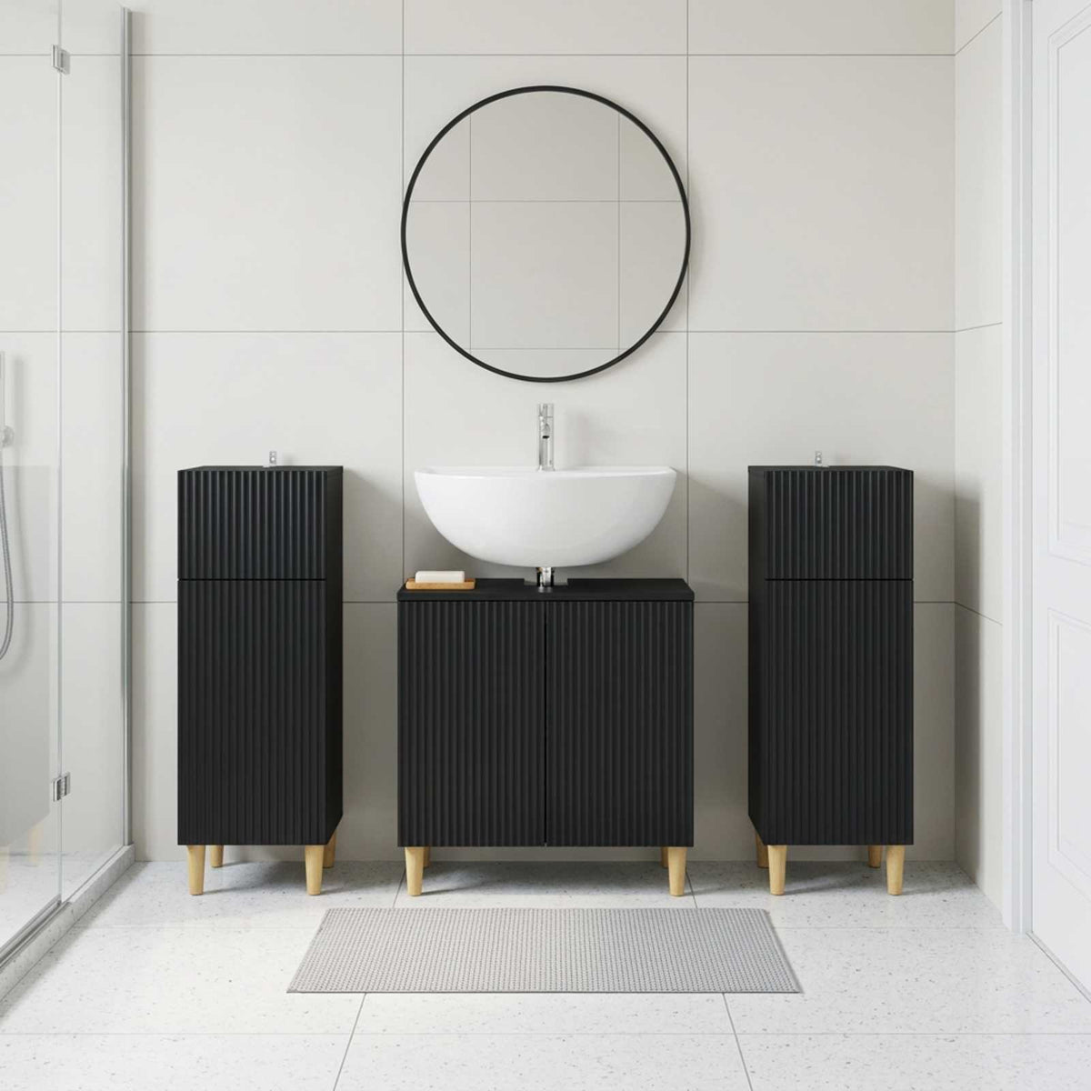 3 Piece Bathroom Cabinet Set ARNHEM Black Engineered Wood