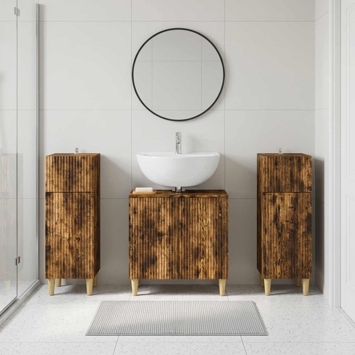 3 Piece Bathroom Cabinet Set ARNHEM Smoked Oak Engineered Wood