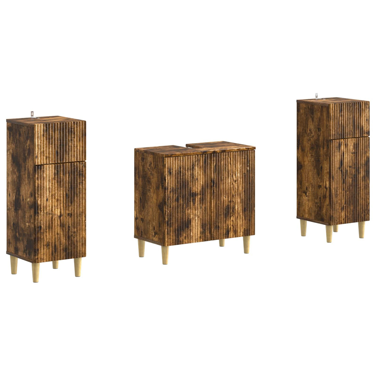 3 Piece Bathroom Cabinet Set ARNHEM Smoked Oak Engineered Wood