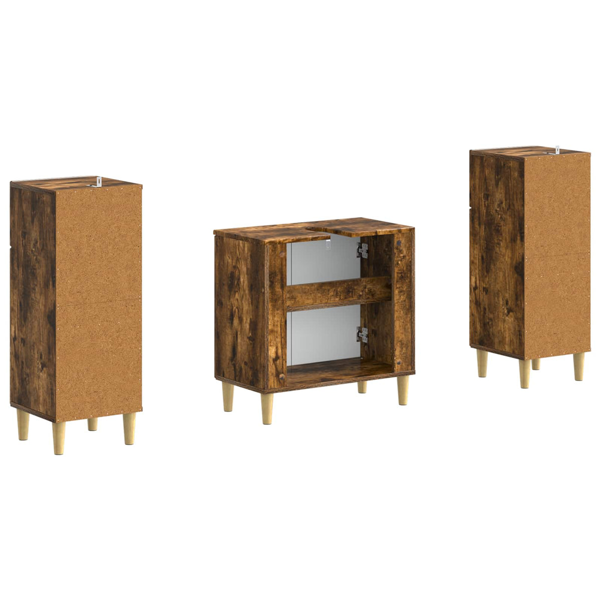 3 Piece Bathroom Cabinet Set ARNHEM Smoked Oak Engineered Wood
