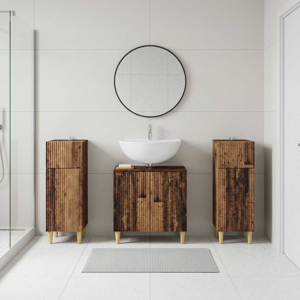 3 Piece Bathroom Cabinet Set ARNHEM Old Wood Engineered Wood