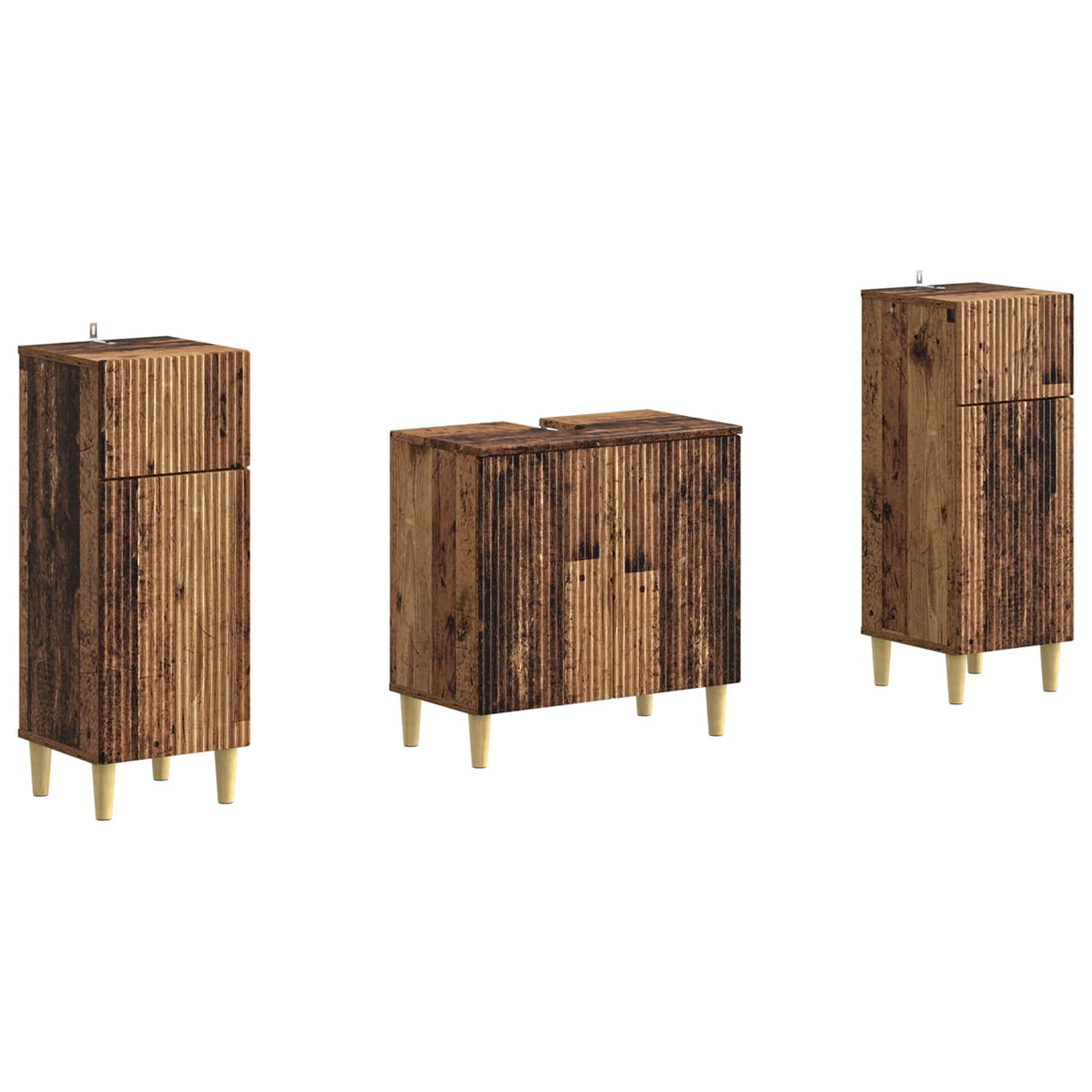 3 Piece Bathroom Cabinet Set ARNHEM Old Wood Engineered Wood