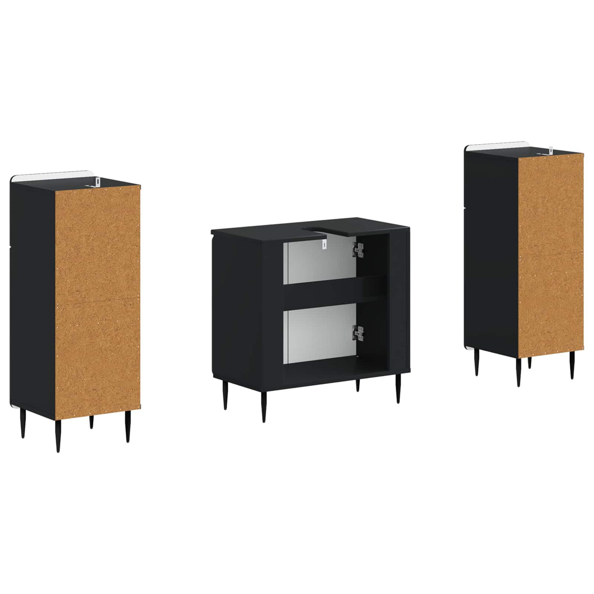 3 Piece Bathroom Cabinet Set HAARLEM Black Engineered Wood