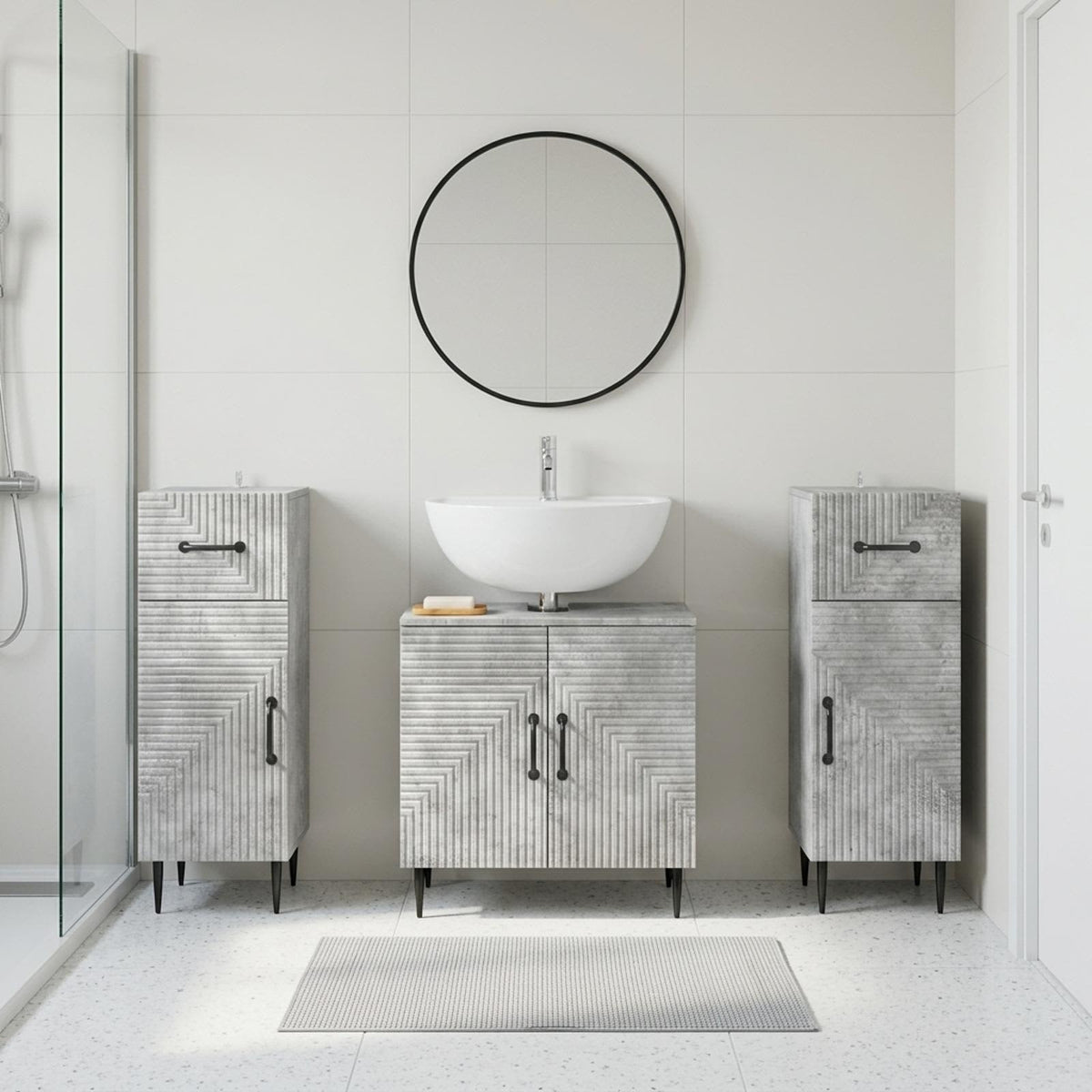 3 Piece Bathroom Cabinet Set HAARLEM Concrete Grey