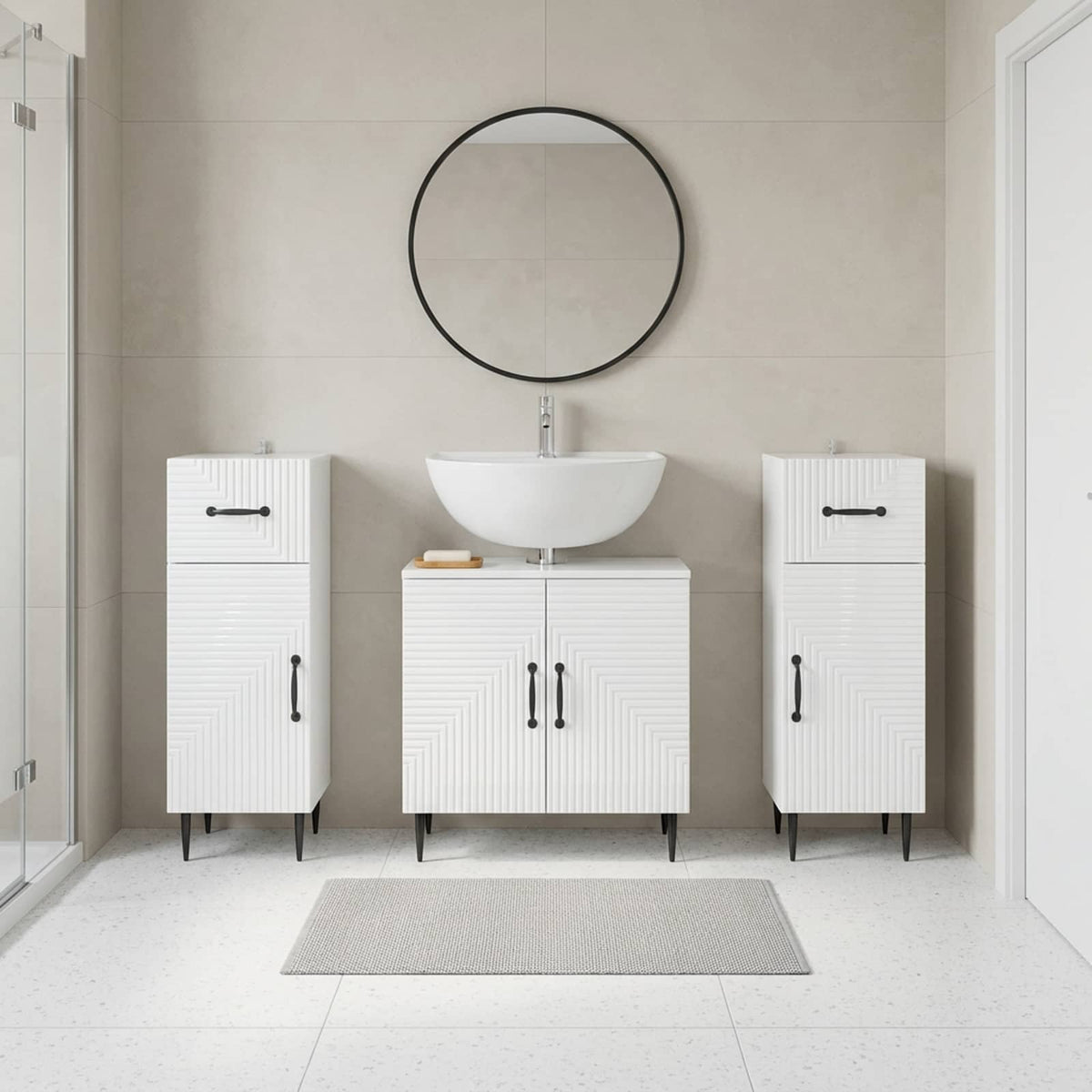 3 Piece Bathroom Cabinet Set HAARLEM High Gloss White