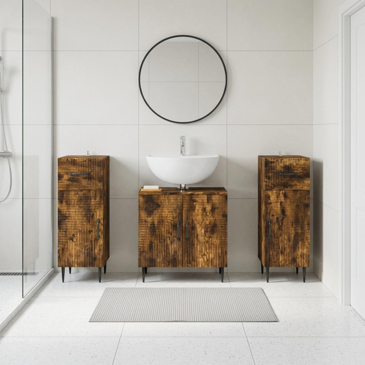 3 Piece Bathroom Cabinet Set HAARLEM Smoked Oak Engineered Wood