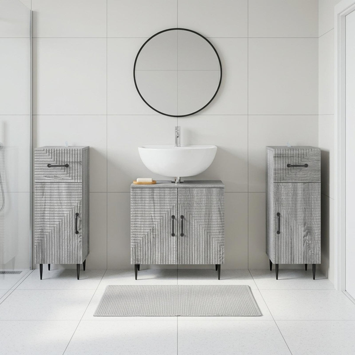 3 Piece Bathroom Cabinet Set HAARLEM Grey Sonoma