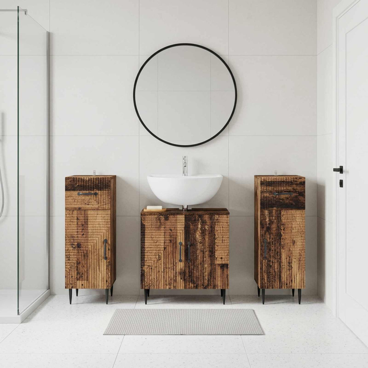 3 Piece Bathroom Cabinet Set HAARLEM Old Wood Engineered Wood