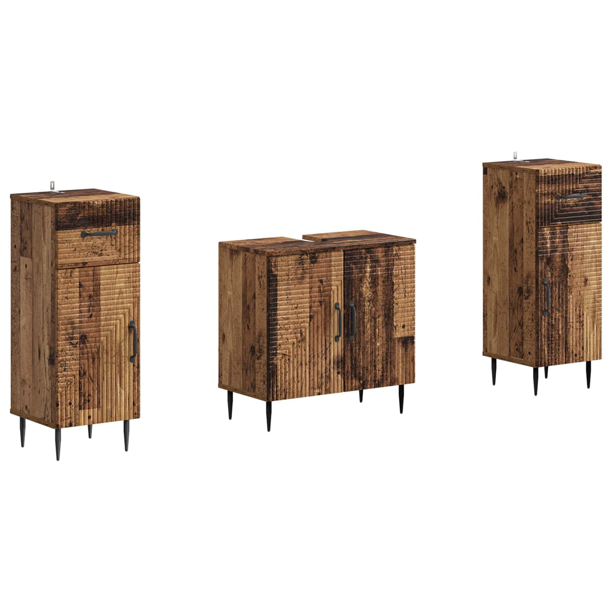 3 Piece Bathroom Cabinet Set HAARLEM Old Wood Engineered Wood