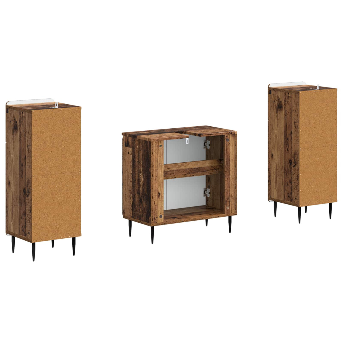 3 Piece Bathroom Cabinet Set HAARLEM Old Wood Engineered Wood