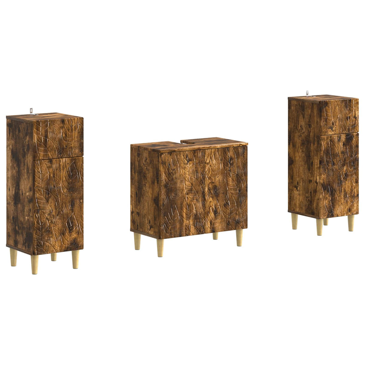3 Piece Bathroom Cabinet Set DELFT Smoked Oak Engineered Wood