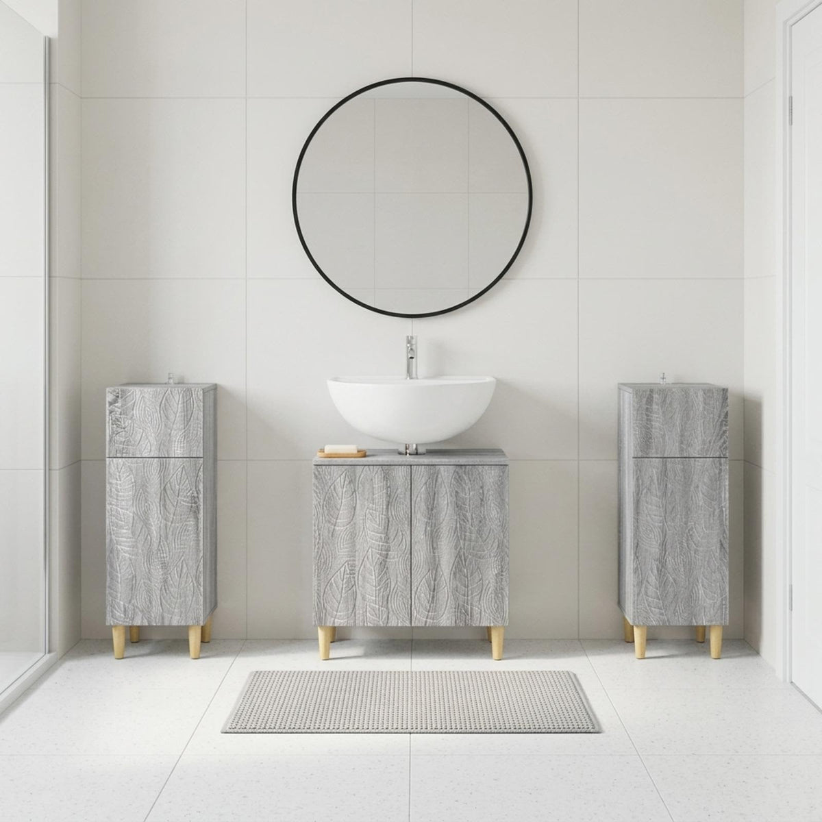 3 Piece Bathroom Cabinet Set DELFT Grey Sonoma Engineered Wood