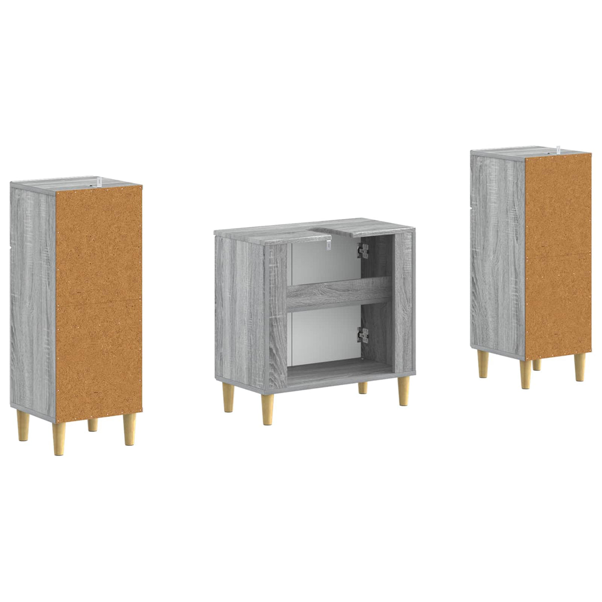 3 Piece Bathroom Cabinet Set DELFT Grey Sonoma Engineered Wood