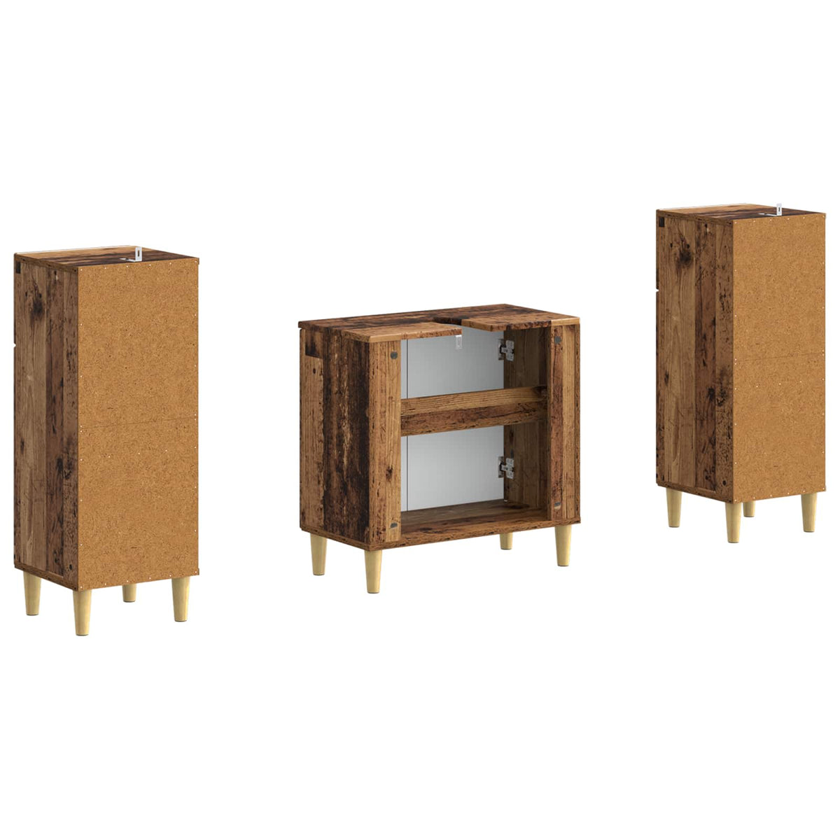 3 Piece Bathroom Cabinet Set DELFT Old Wood Engineered Wood