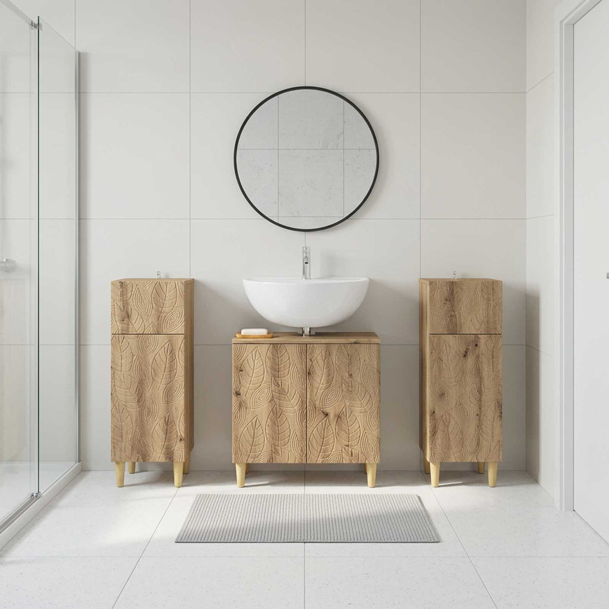 3 Piece Bathroom Cabinet Set DELFT Artisan Oak Engineered Wood