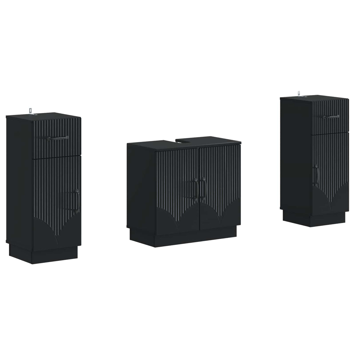 3 Piece Bathroom Cabinet Set HOORN Black Engineered Wood