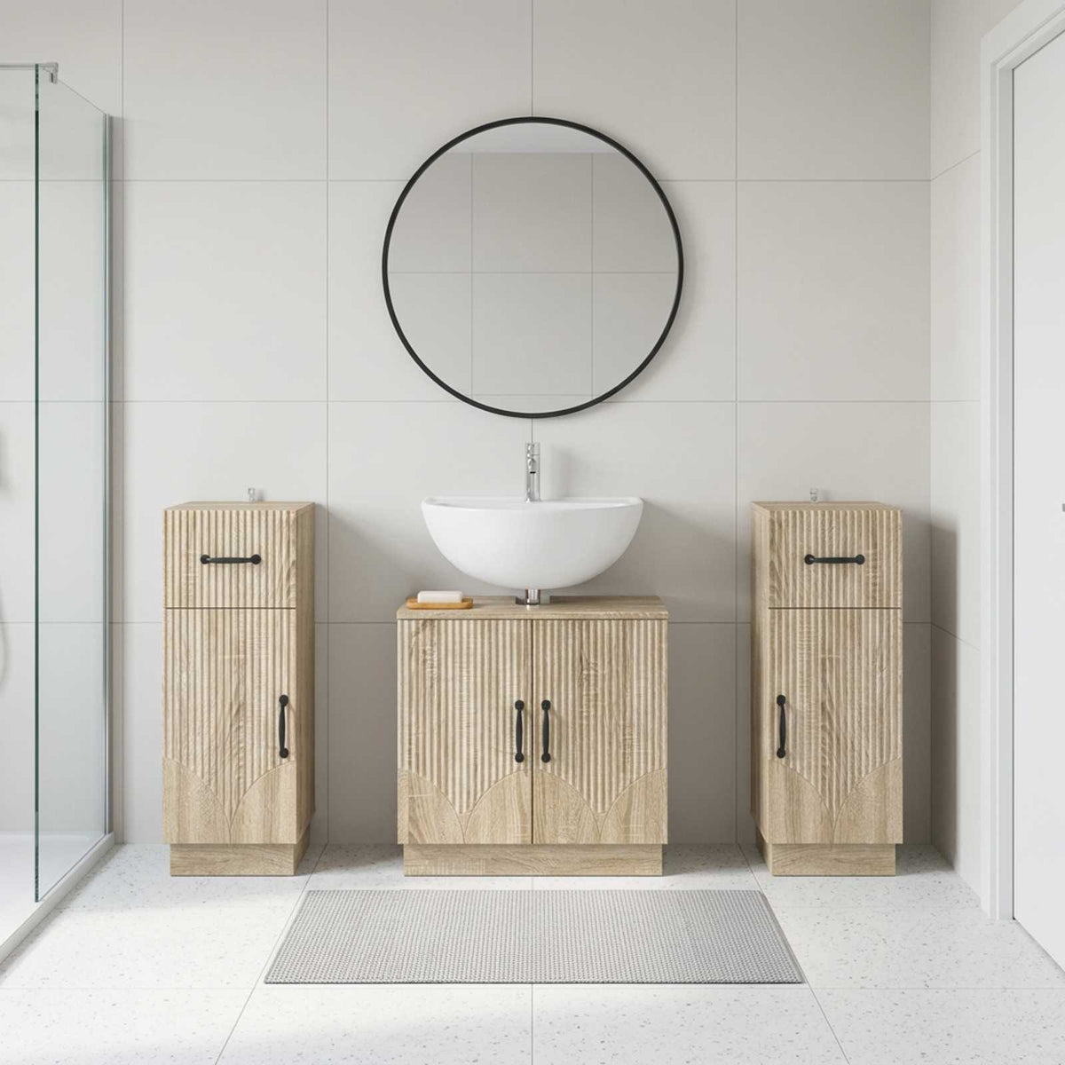 3 Piece Bathroom Cabinet Set HOORN Sonoma Oak Engineered Wood