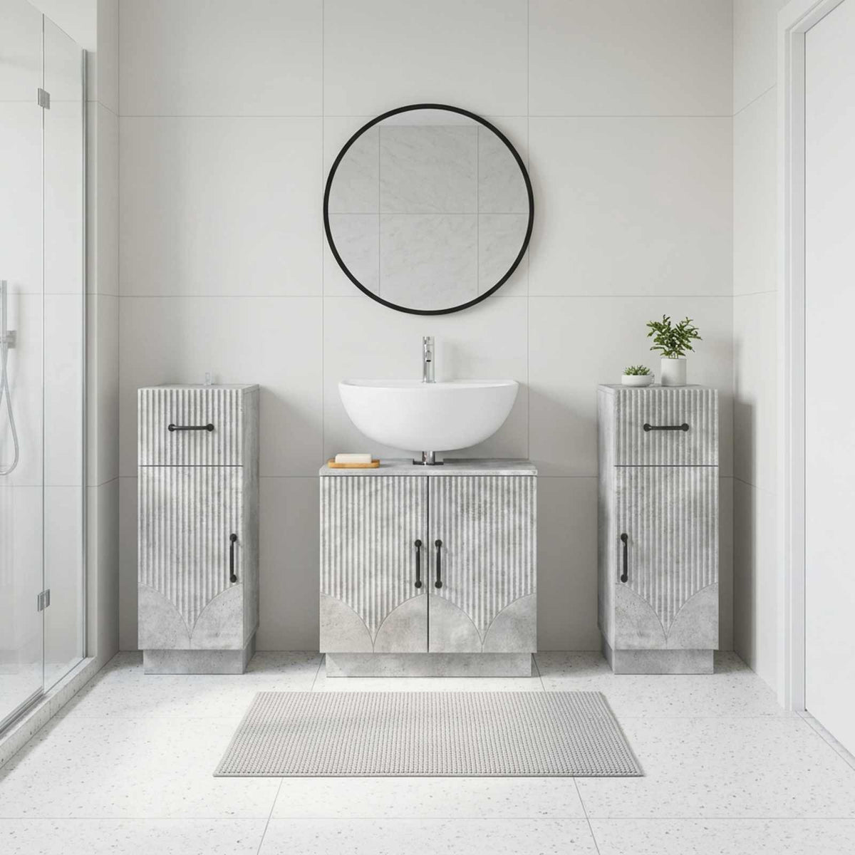 3 Piece Bathroom Cabinet Set HOORN Concrete Grey