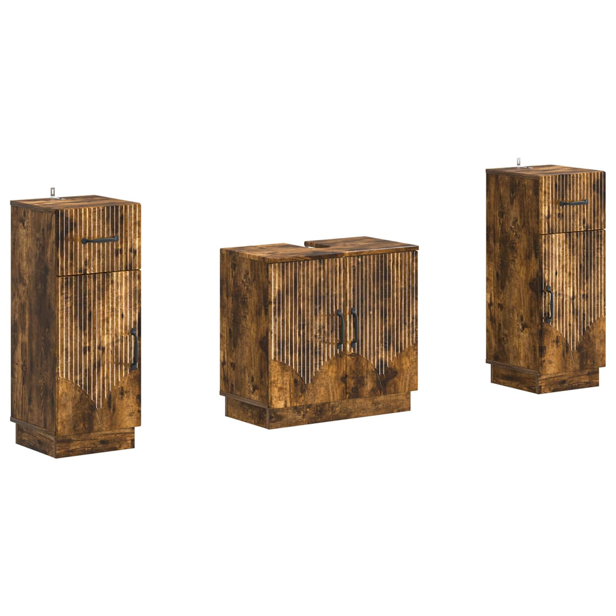 3 Piece Bathroom Cabinet Set HOORN Smoked Oak Engineered Wood