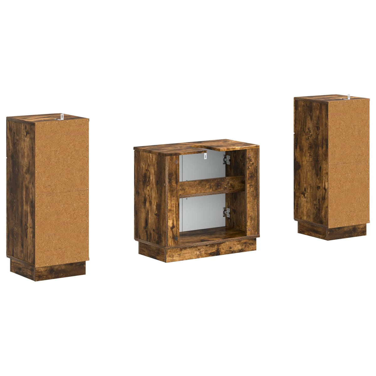 3 Piece Bathroom Cabinet Set HOORN Smoked Oak Engineered Wood