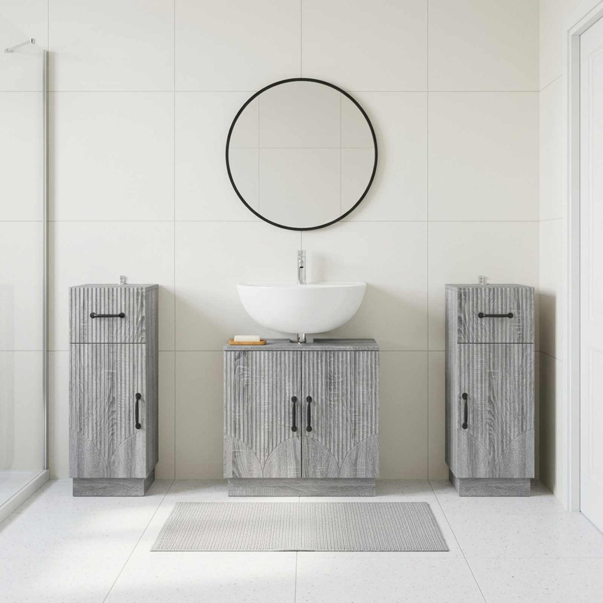3 Piece Bathroom Cabinet Set HOORN Grey Sonoma Engineered Wood