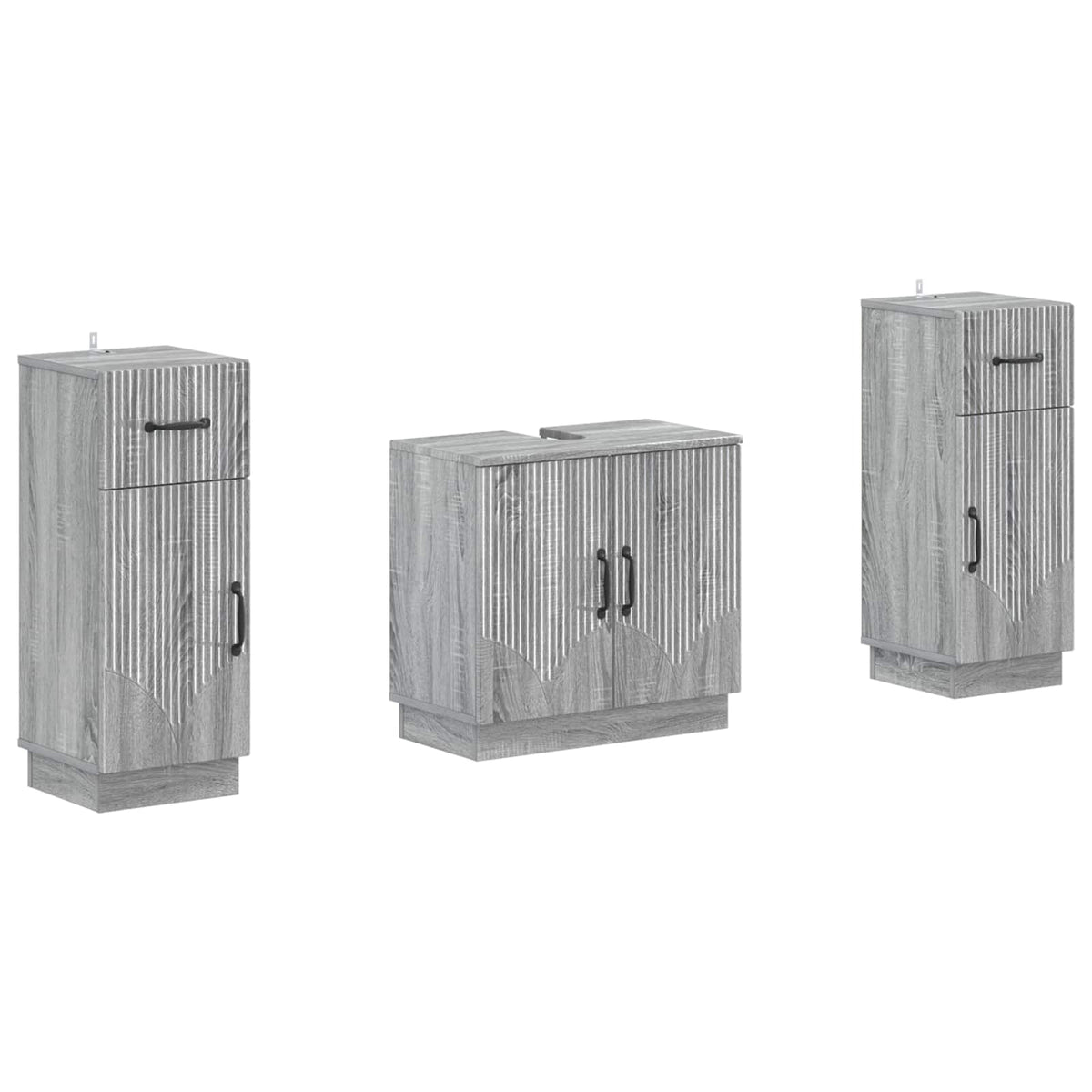 3 Piece Bathroom Cabinet Set HOORN Grey Sonoma Engineered Wood