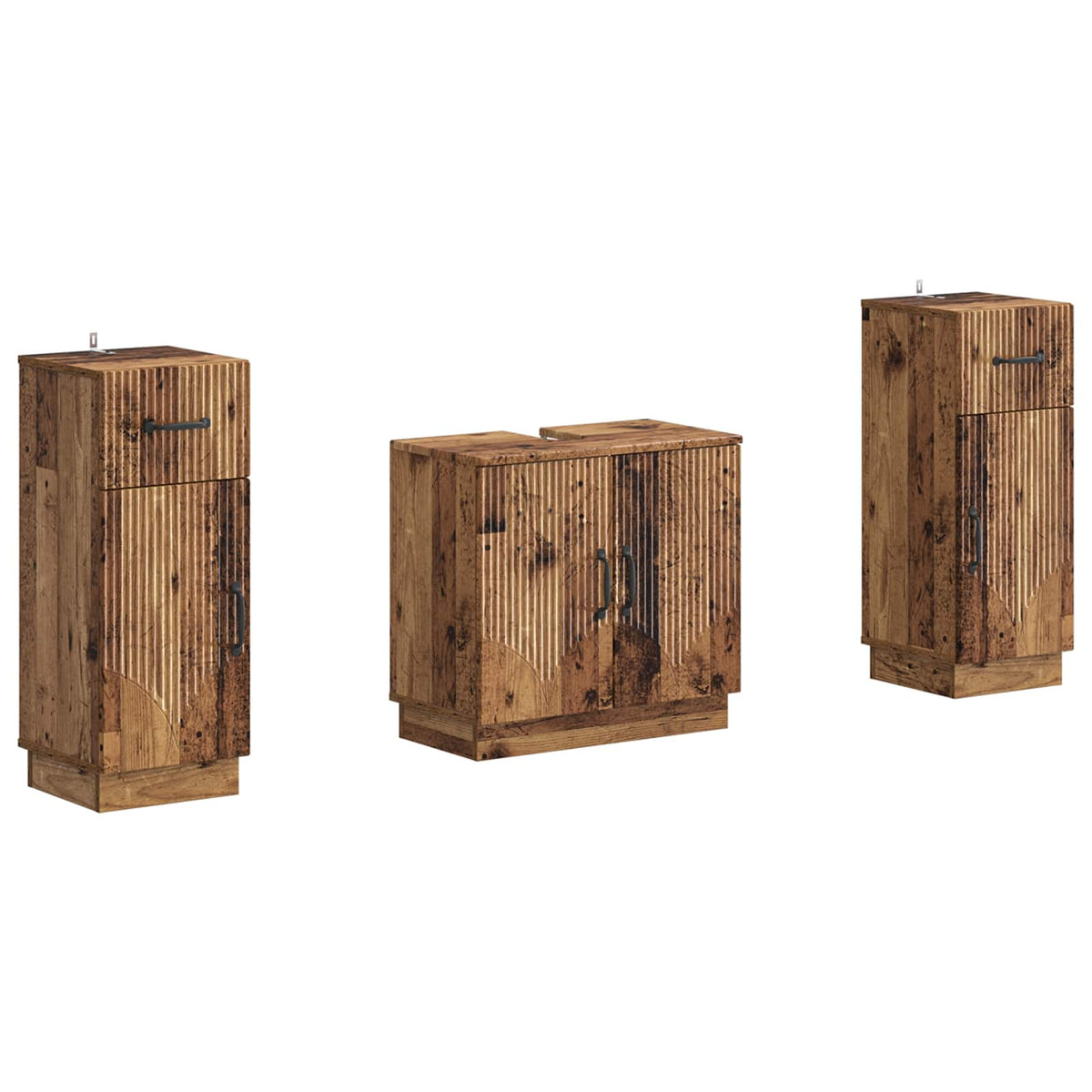 3 Piece Bathroom Cabinet Set HOORN Old Wood Engineered Wood