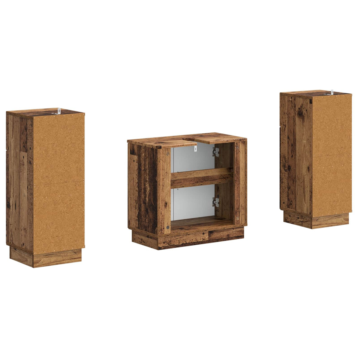 3 Piece Bathroom Cabinet Set HOORN Old Wood Engineered Wood