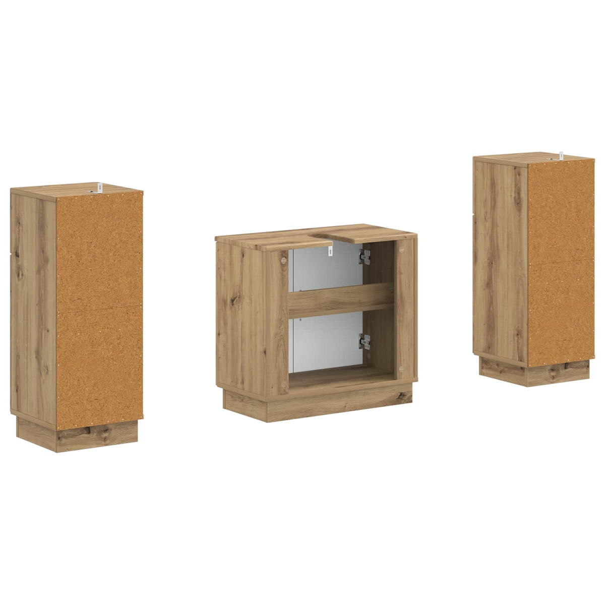3 Piece Bathroom Cabinet Set HOORN Artisan Oak Engineered Wood