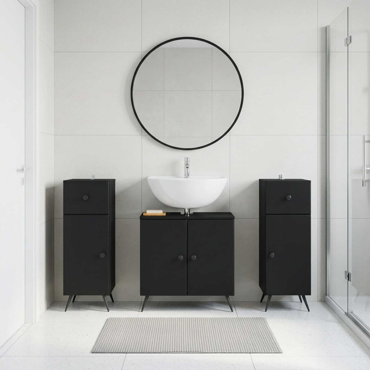 3 Piece Bathroom Cabinet Set BREDA Black Engineered Wood