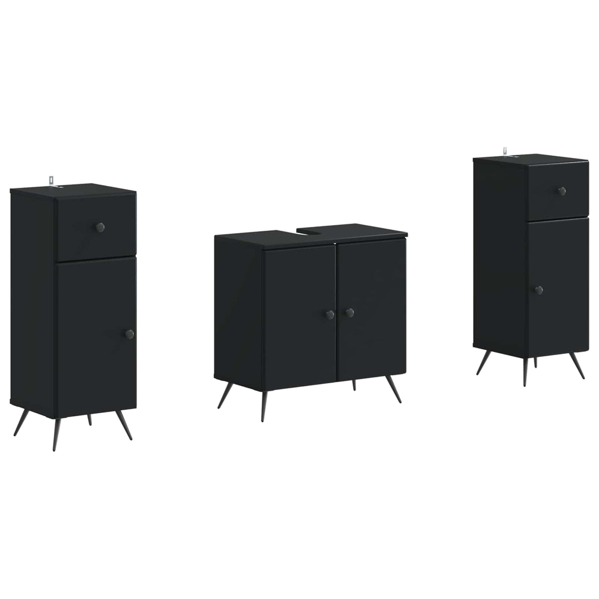 3 Piece Bathroom Cabinet Set BREDA Black Engineered Wood