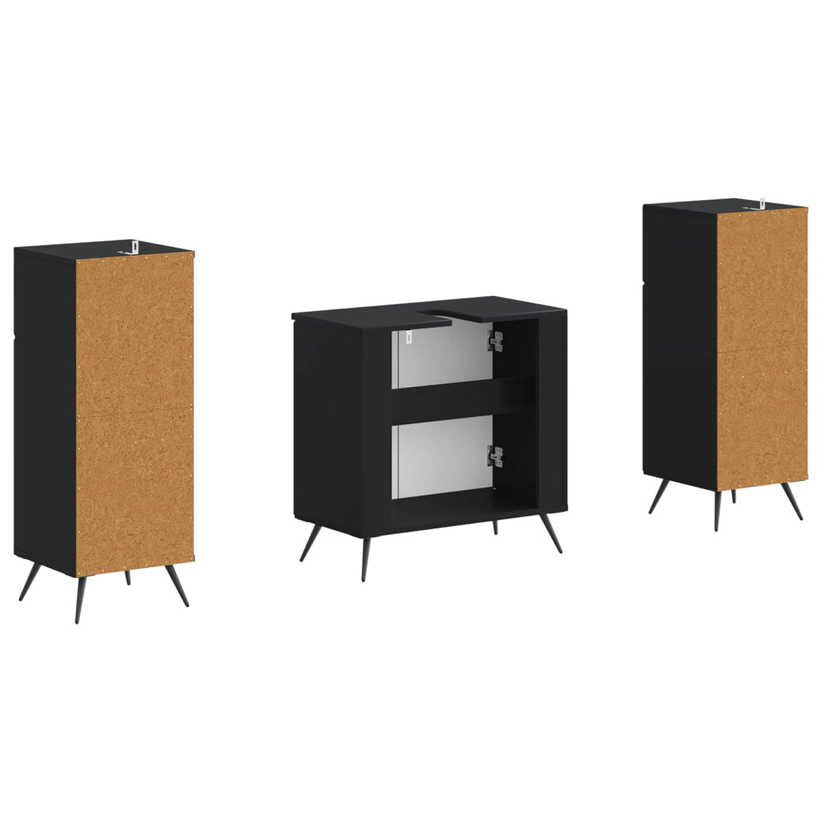 3 Piece Bathroom Cabinet Set BREDA Black Engineered Wood