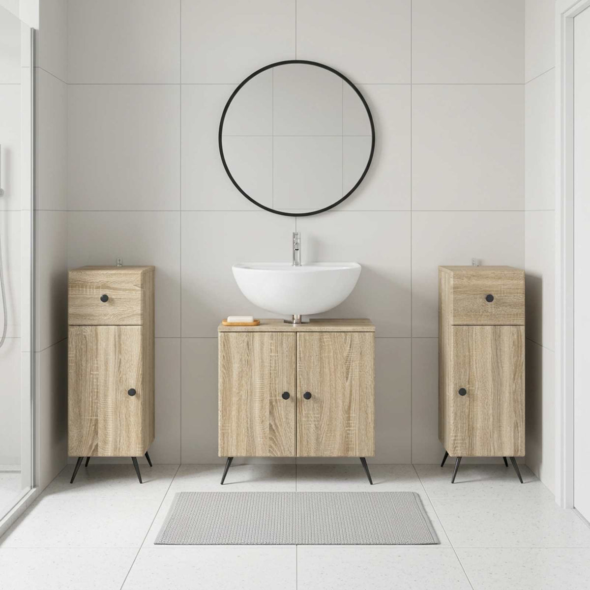 3 Piece Bathroom Cabinet Set BREDA Sonoma Oak Engineered Wood
