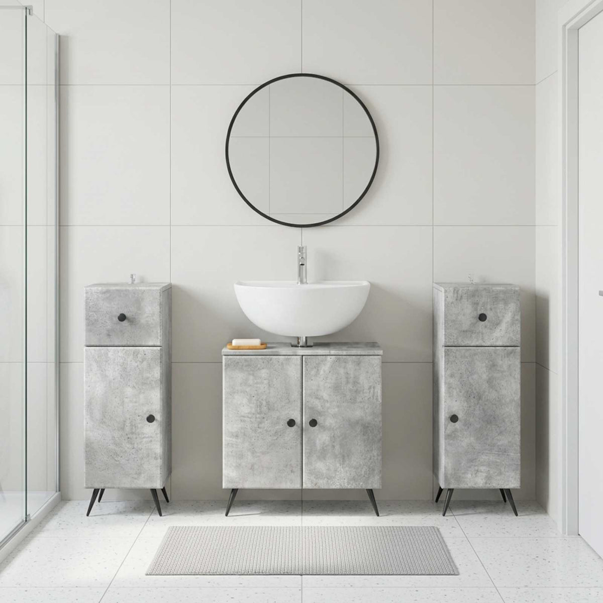 3 Piece Bathroom Cabinet Set BREDA Concrete Grey