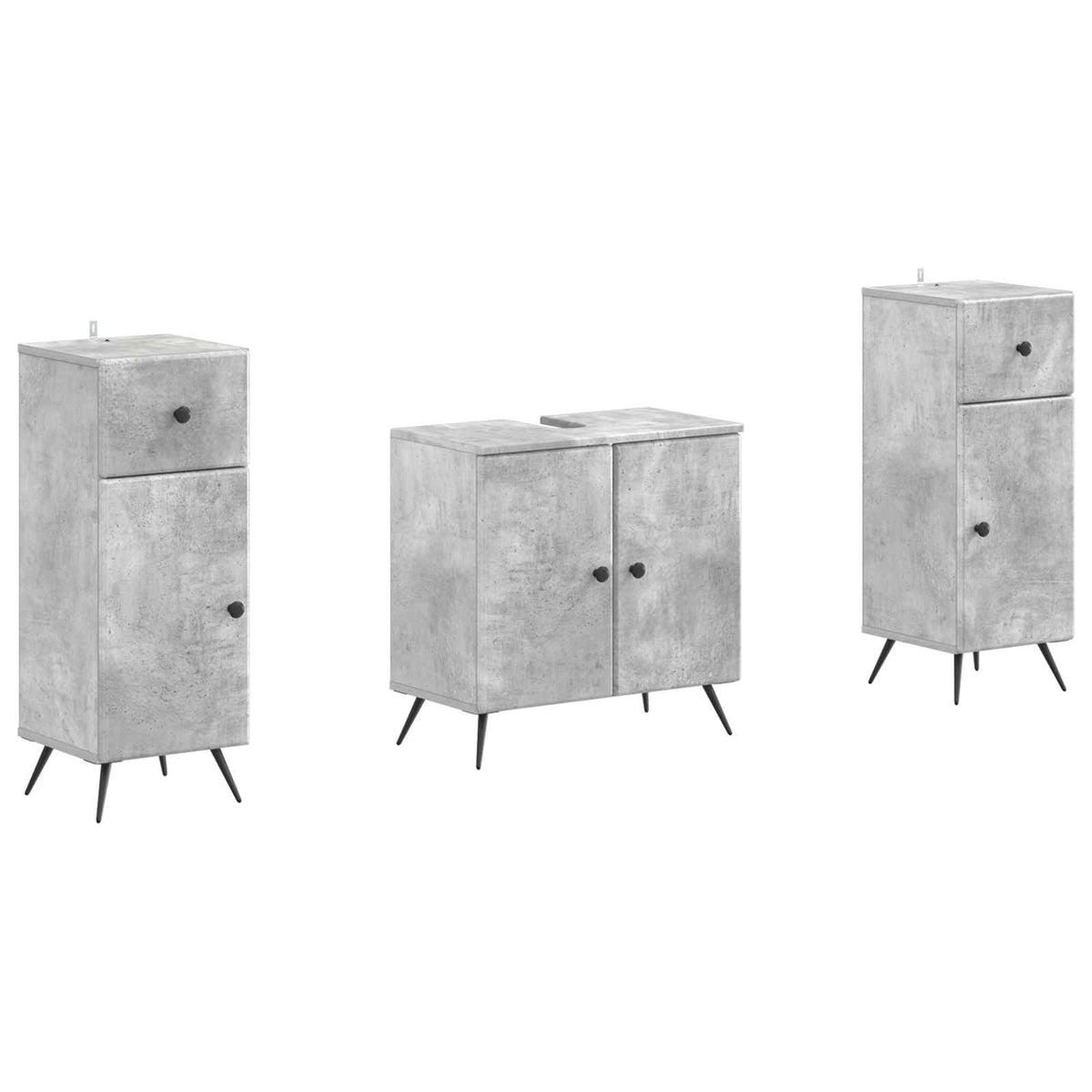 3 Piece Bathroom Cabinet Set BREDA Concrete Grey