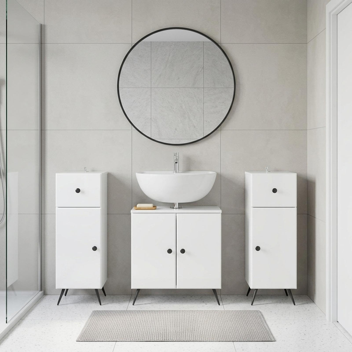 3 Piece Bathroom Cabinet Set BREDA High Gloss White