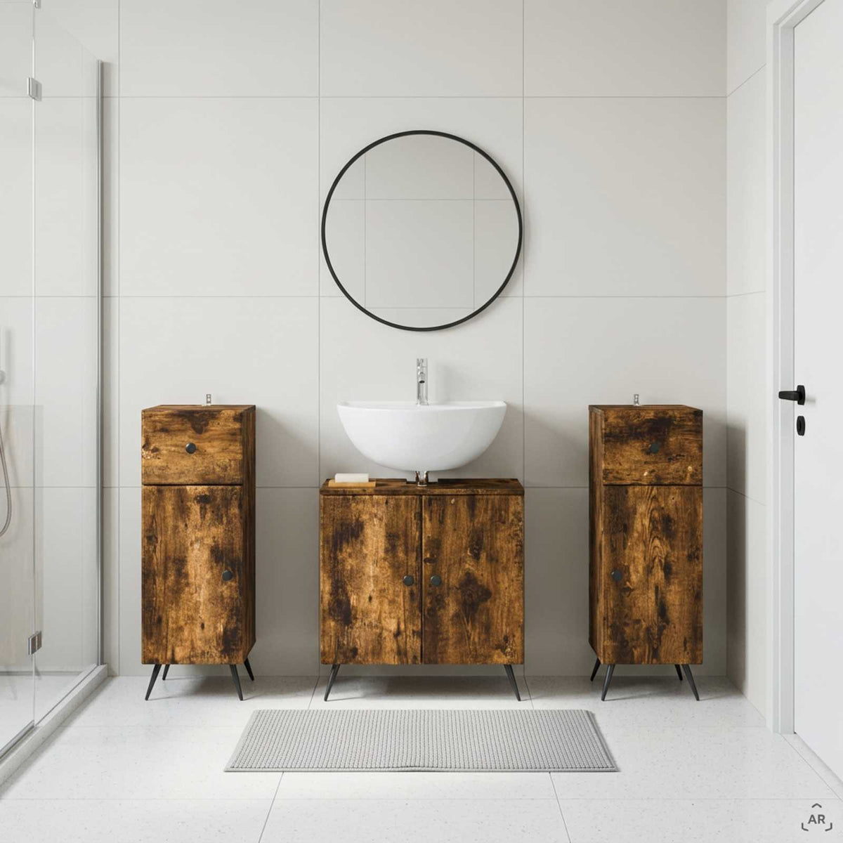 3 Piece Bathroom Cabinet Set BREDA Smoked Oak Engineered Wood