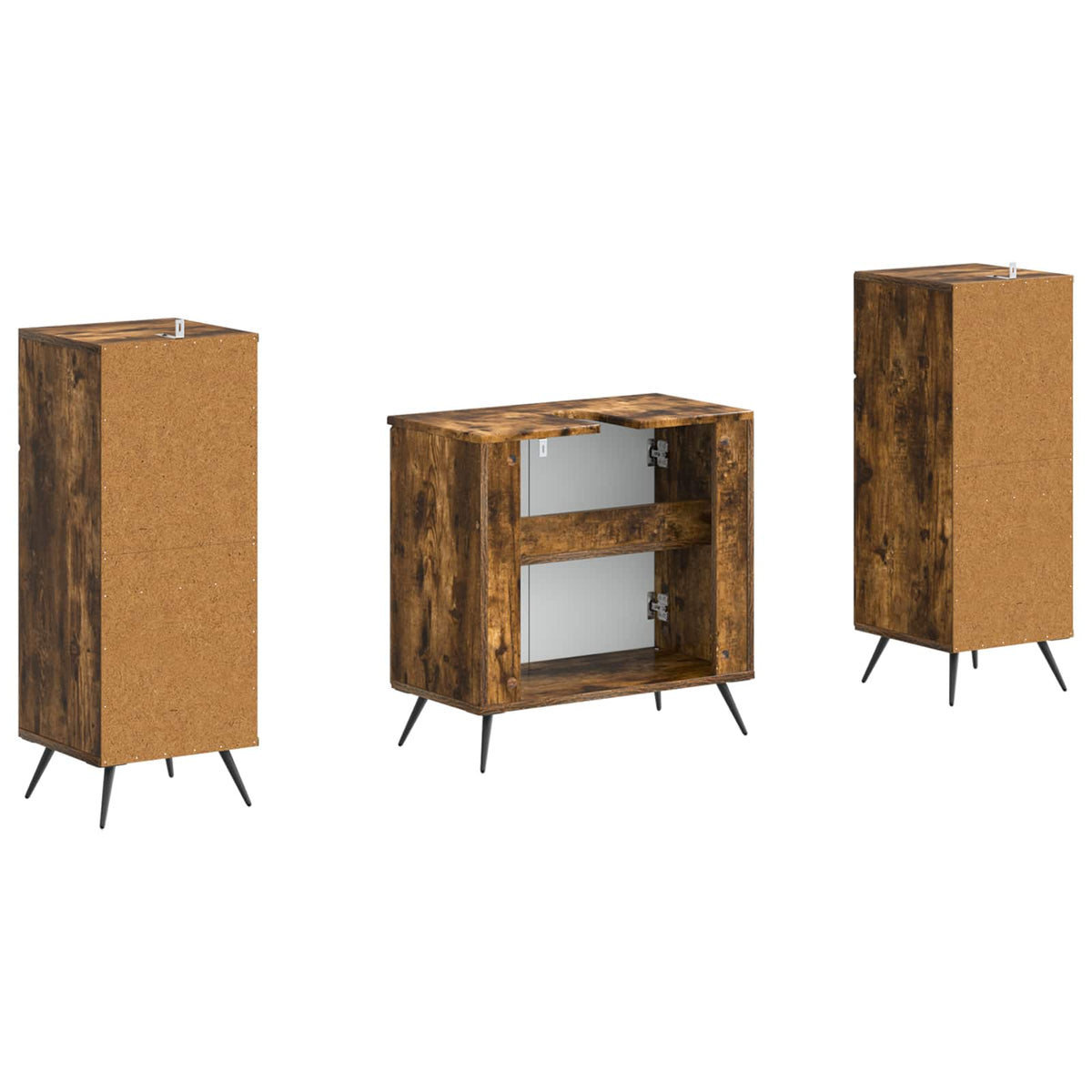 3 Piece Bathroom Cabinet Set BREDA Smoked Oak Engineered Wood