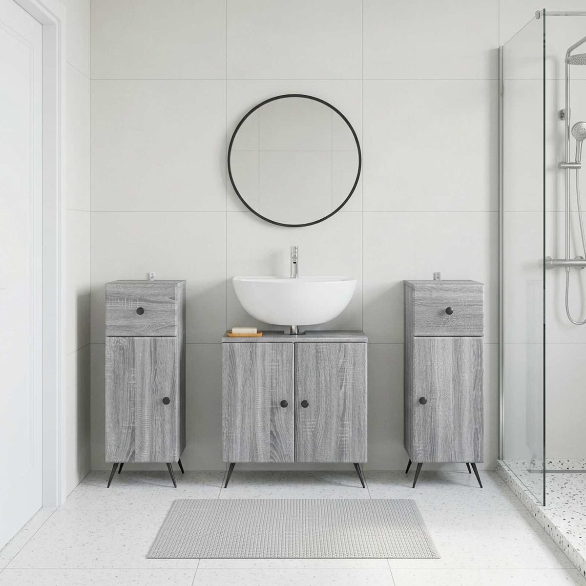 3 Piece Bathroom Cabinet Set BREDA Grey Sonoma Engineered Wood