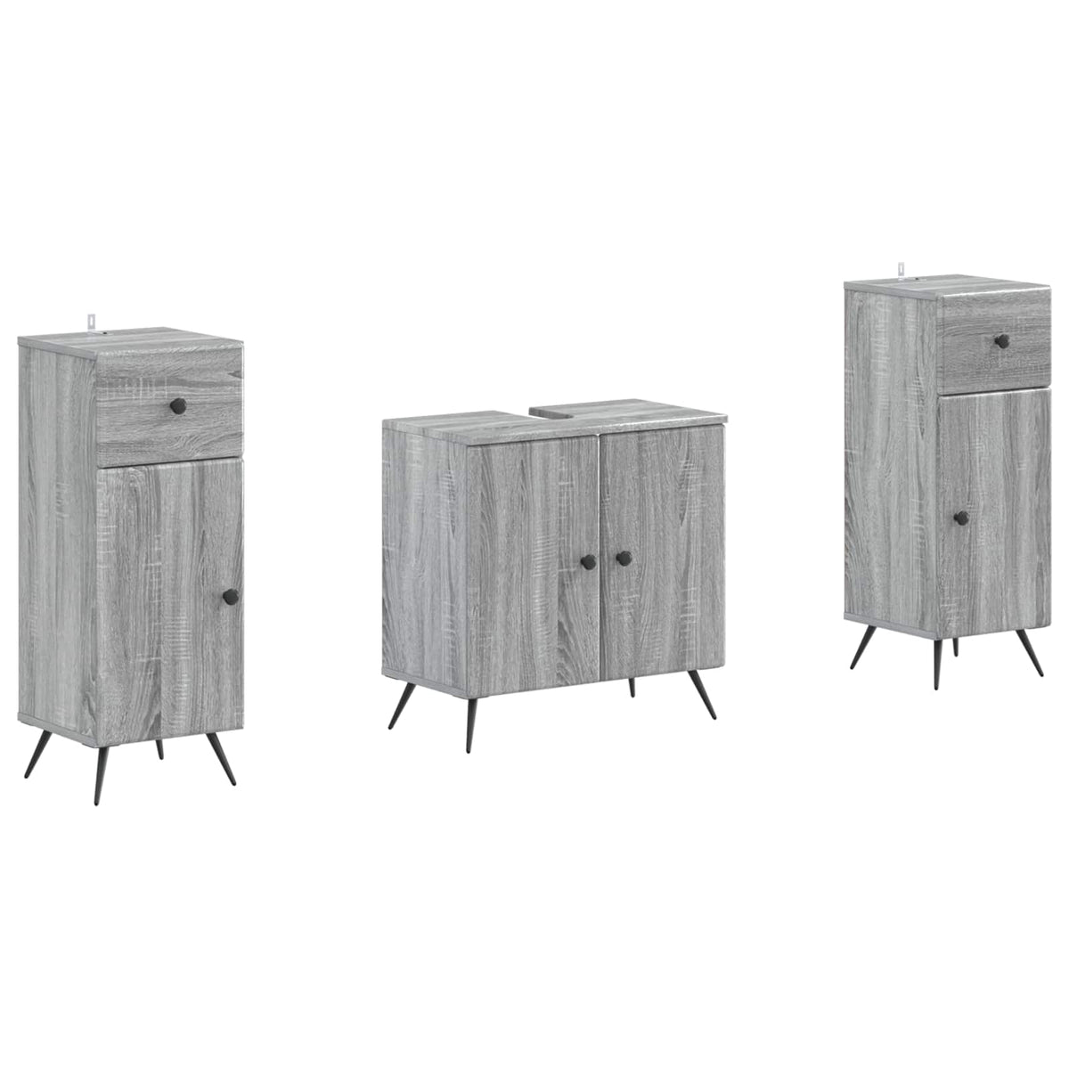 3 Piece Bathroom Cabinet Set BREDA Grey Sonoma Engineered Wood