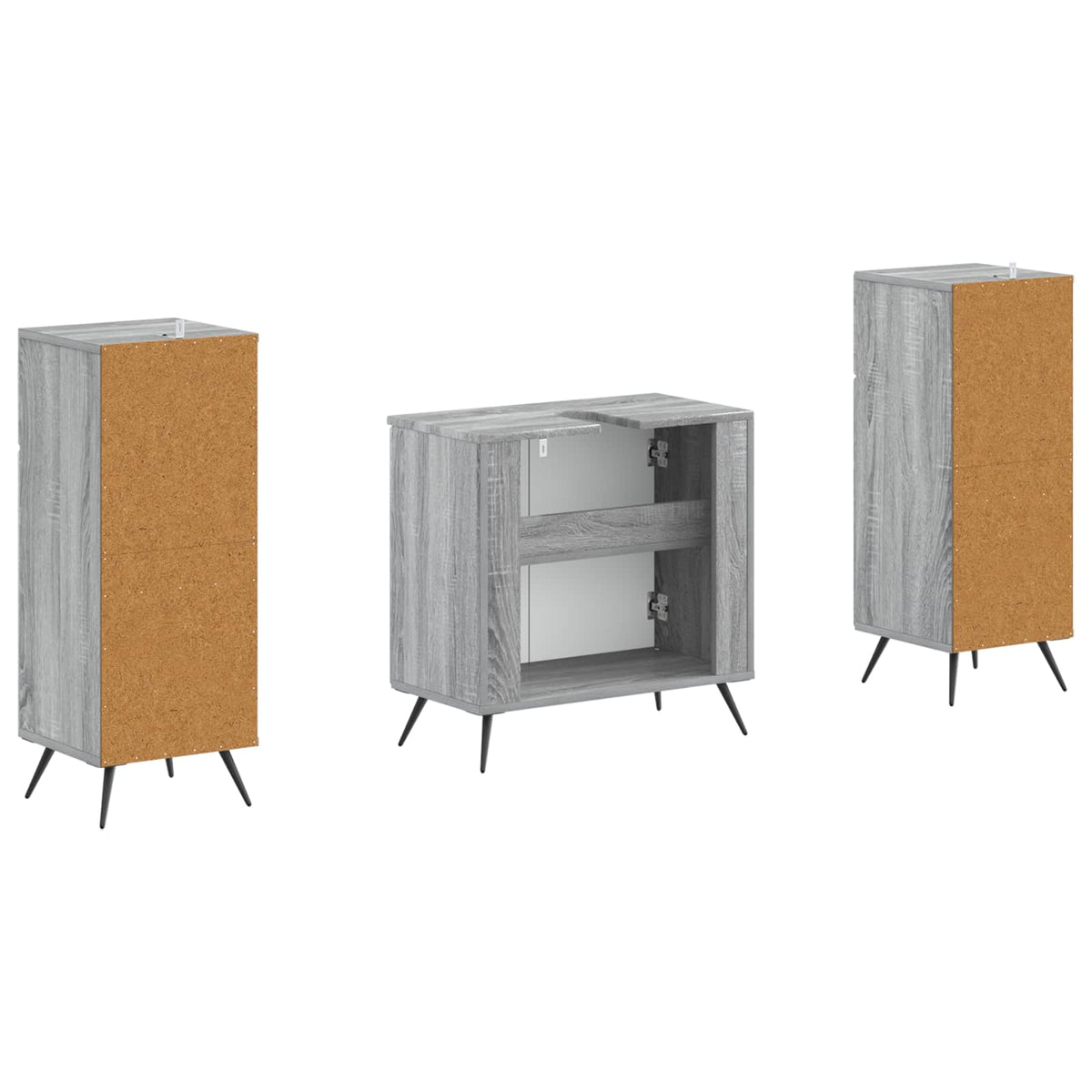 3 Piece Bathroom Cabinet Set BREDA Grey Sonoma Engineered Wood