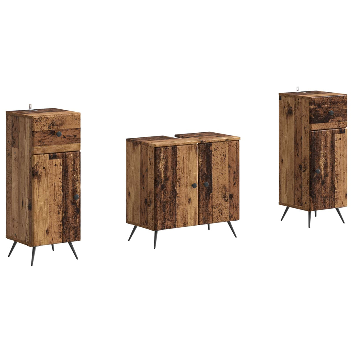 3 Piece Bathroom Cabinet Set BREDA Old Wood Engineered Wood