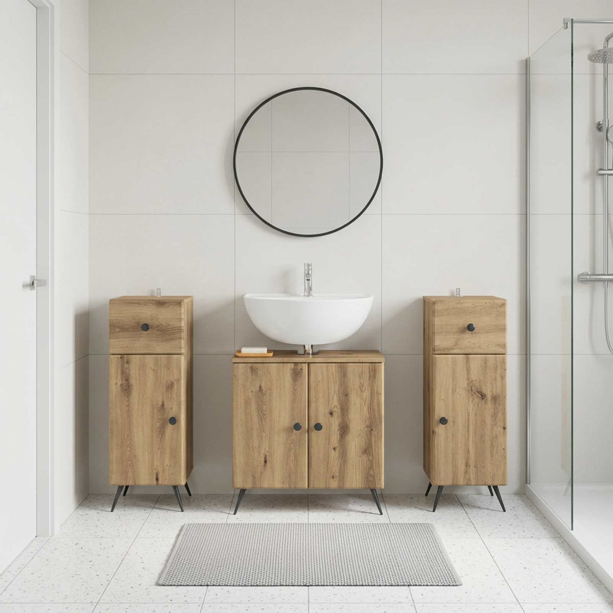 3 Piece Bathroom Cabinet Set BREDA Artisan Oak Engineered Wood