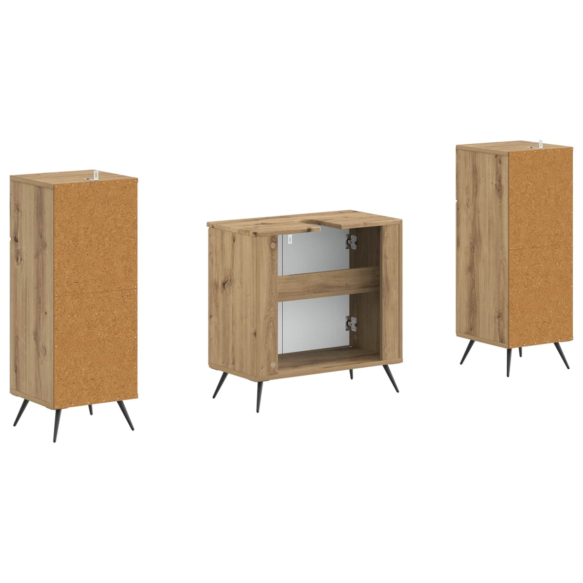 3 Piece Bathroom Cabinet Set BREDA Artisan Oak Engineered Wood