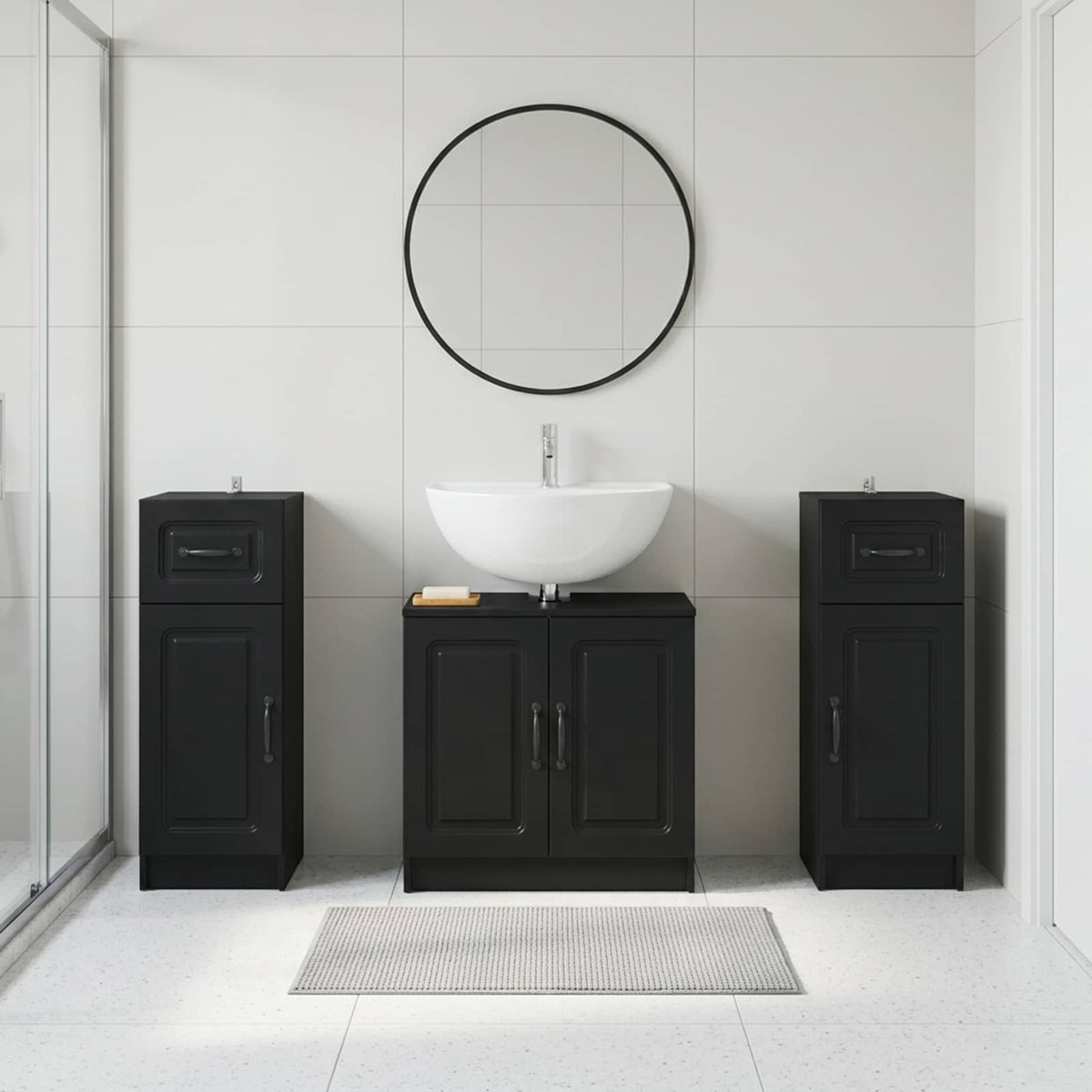 3 Piece Bathroom Cabinet Set UTRECHT Black Engineered Wood