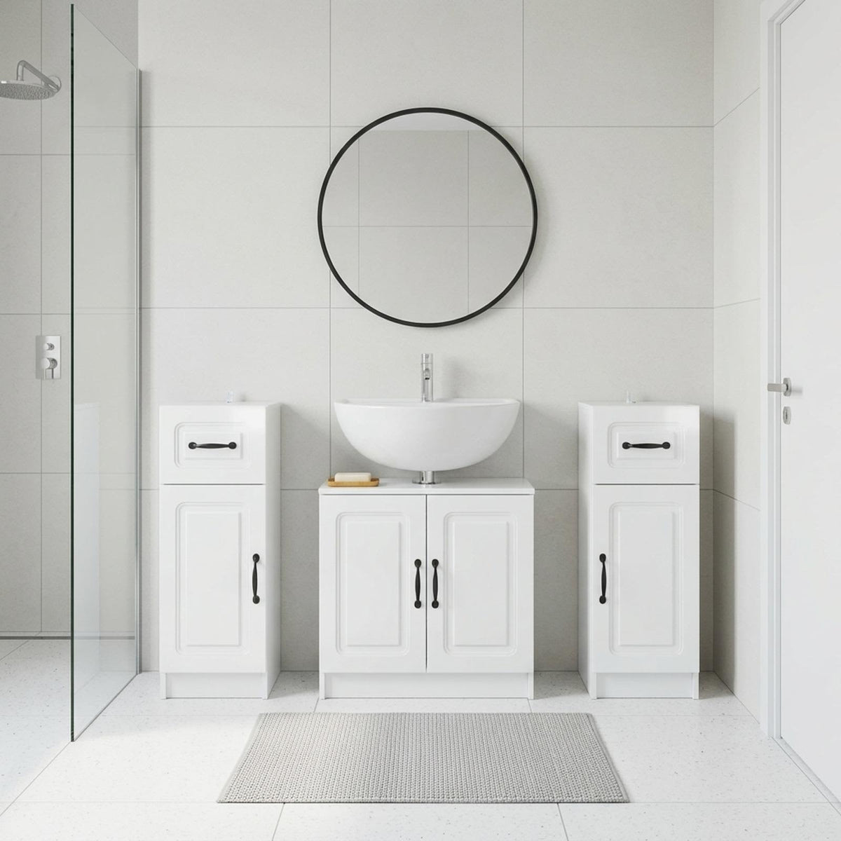 3 Piece Bathroom Cabinet Set UTRECHT High Gloss White